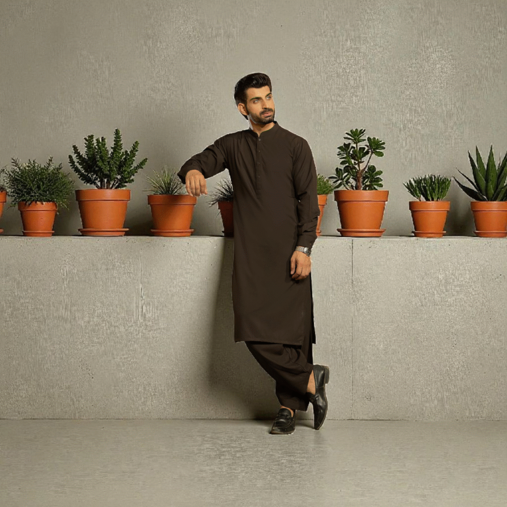 Chocolate Brown Blended Shalwar Kameez