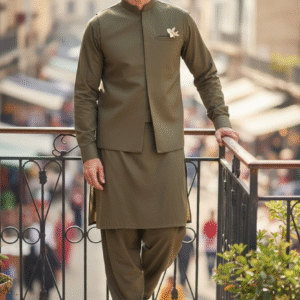 Olive Green Blended Shalwar kameez