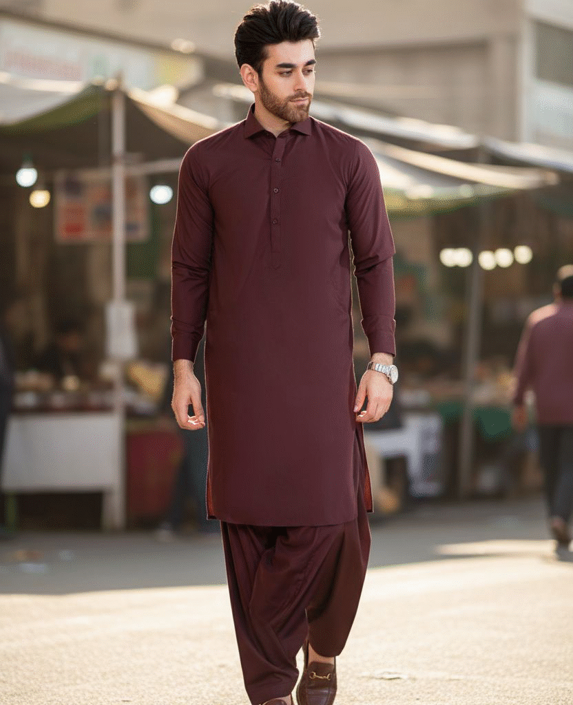 Maroon Blended Shalwar Kameez